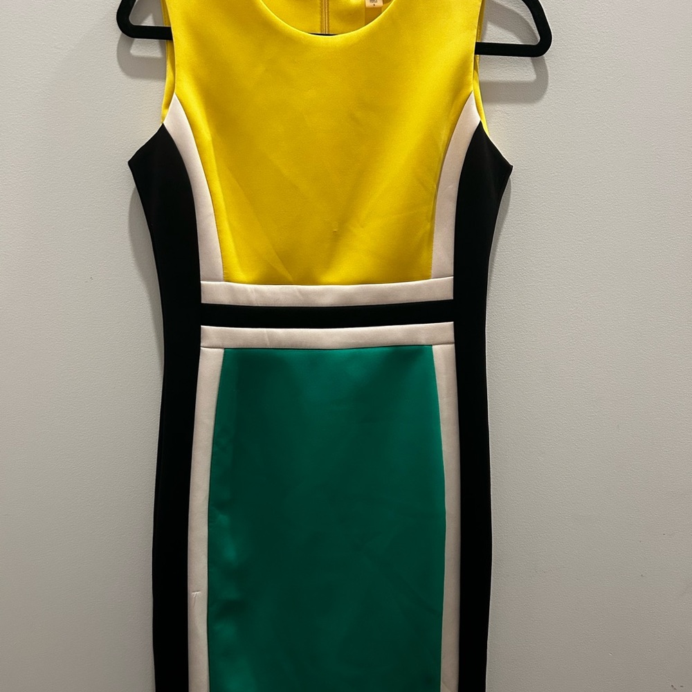 Calvin Klein Scuba Sheath Multi Color Sleeveless Dress Size 8 MSRP $89
